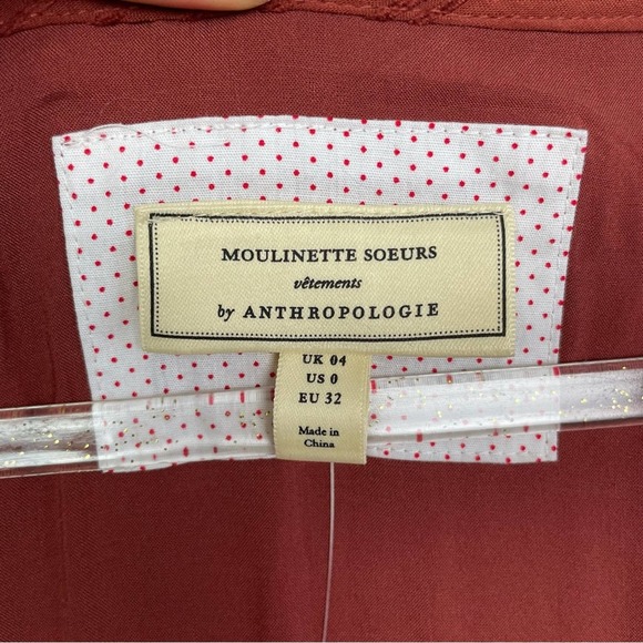MOULINETTE SOEURS FOR ANTHROPOLOGIE Rusty Red Dress with Belt Size 0 - Picture 6 of 12